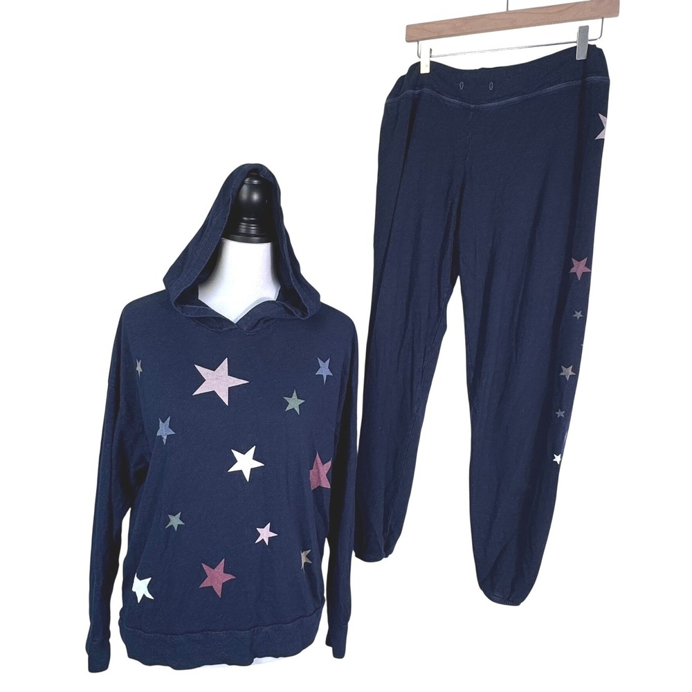 ANTHROPOLOGIE SUNDRY Women's Navy Blue Stars Hoodie Sweatpants Cozy Lounge Set